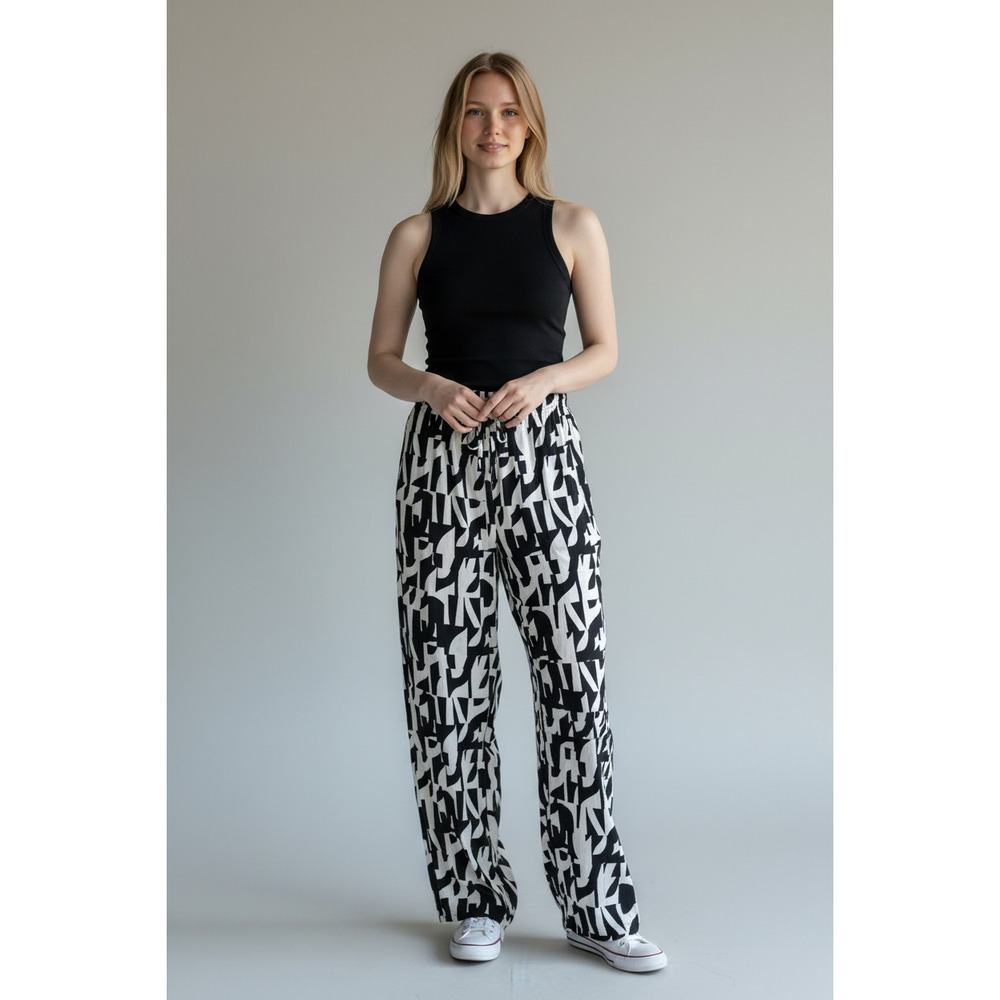 Monteau Los Angeles Black White Abstract Wide Leg Pants Size Small - Picture 6 of 6